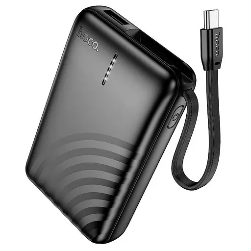 Зовнішній акумулятор Hoco Strong Power Bank with Cable (USB-C) J134A 10000mAh зі вбудованим кабелем чорний - фото 1