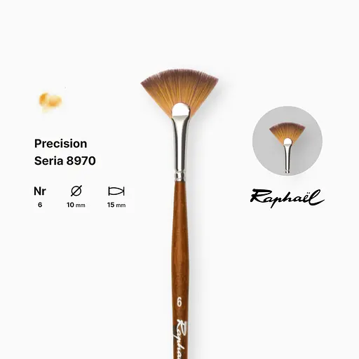 Кисть синтетика веерная Raphael Precision, №6, для акрила и масла, длинная ручка - фото 2