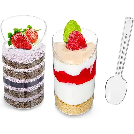 ATHRZ 50 шт. Міні-пластикові десертні чашки з ложками, 75 мл багаторазових похилих круглих десертних чашок, Прозорі чашки