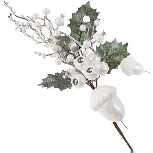 Декоративная ветка из ягод и желудов Белый 40 см - фото 1