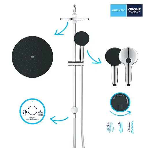 Душова система з термостатом Grohe Vitalio System 200 Flex Precision Flow UA202908TR, Хром - фото 2