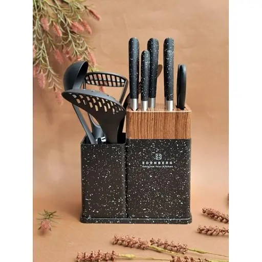 Набор кухонных ножей Edenberg EB-11098 из 12 предметов на стойке Черный - фото 1
