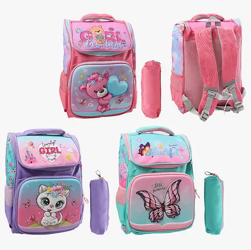 Рюкзак C 72899 27х14х44 см, 1 відділення, 3 кишені, на блискавці, пластикові вставки, пенал, в пакеті (6900067728999) МІКС - фото 2