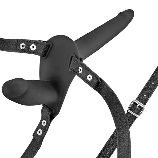 Двойной страпон Fetish Tentation Strap-On With Double Dildo 15 см черный - фото 2