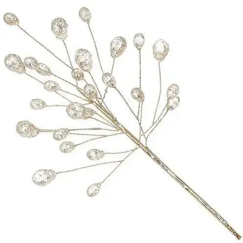 Декоративная ветка с перламутровыми кристаллами и глиттером для декорации Шампань 23 см - фото 1