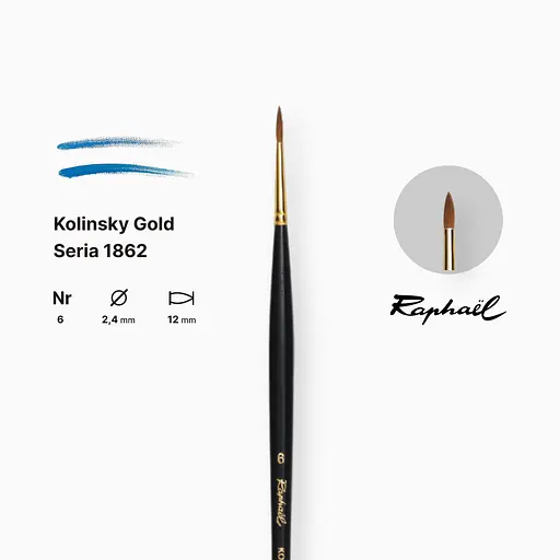 Кисть колонок круглая Raphael Kolinsky Gold, №6, профессиональная, длинная ручка - фото 2