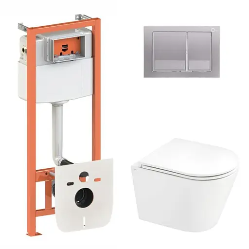 Набор: Qtap Scorpio Ultra Quiet унитаз подвесной QT1433053EUQW + Nest комплект инсталляции 4в1 (квадратная клавиша Satin) QT0133M425 + M06029SAT - фото 1