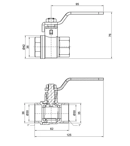 Кран кульовий Thermo Alliance Base 1" ВВ прямий, PN40, важіль SD600W25 - фото 8