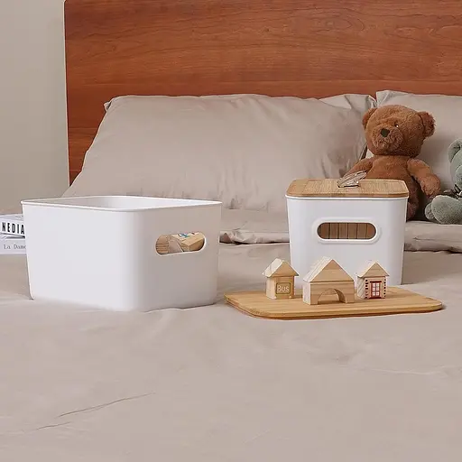 Коробка для зберігання Bienvoun 2 упаковки з дерев'яною кришкою пластикові ящики для зберігання штабеловані кошики для зберігання - фото 7