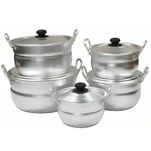 Набір із 5 сферичних матових алюмінієвих каструль з кришкою 1.6-2.4-3.4-4.5-6.4 л, Interos Сірий 86213 - фото 1