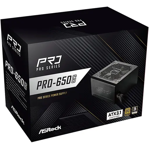 БЖ 650W ASRock PRO PRO-650G 120mm, 80+ Gold, Retail - фото 3