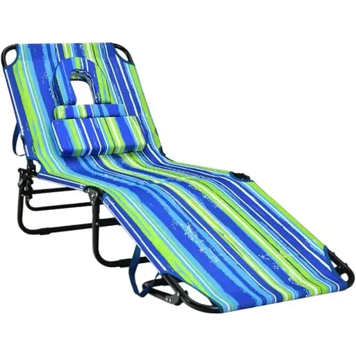 Шезлонг Costway Hanna раскладной с отверстием для лица сине-зеленый