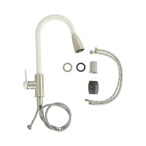 Змішувач для кухні з висувним виливом Platinum KT 8203 (8614) Топаз комбі Білий - фото 2