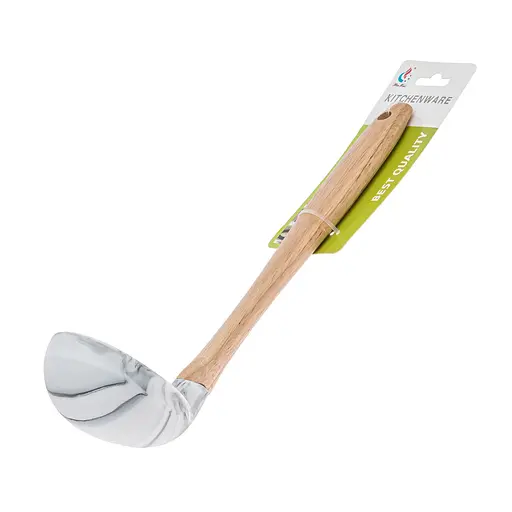 Ополоник силіконовий під мармур із дерев'яною ручкою та петлею для підвішування 28 см, Kitchen Master Бежевий 86313 - фото 2