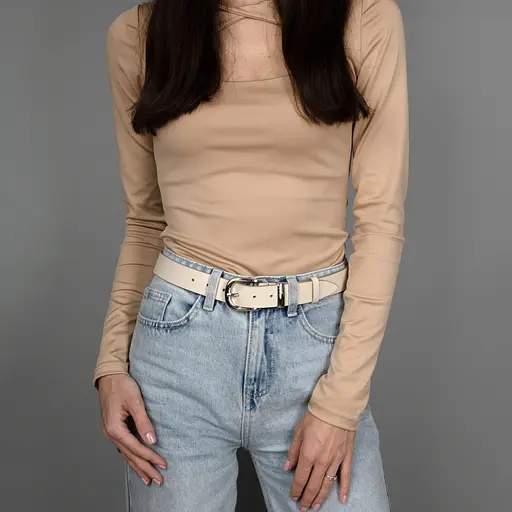 Ремень женский кожаный HC-3092 (130 см) молочный с серебристой пряжкой - фото 2