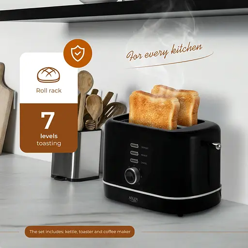 Тостер Adler AD 3224 black 850Вт/ 2 відділення/7 режимів підсмажування/розморожування/підігрів булок - фото 8