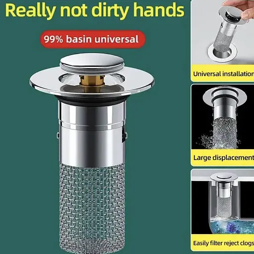 Пробково-прессовый фильтр для раковины, душа из нержавеющей стали с прыгающим сердечником, 1 шт - фото 3