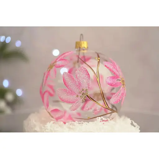 Ялинкова прикраса Санта Шоп Магнолія рожева на прозорому склі (4820001112436) - фото 3