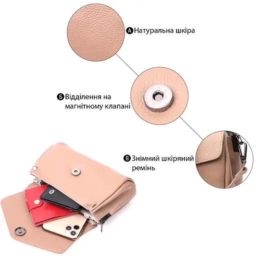 Компактная кожаная женская сумка Vintage с треугольным клапаном 21.5х13.5х7 см sum0028984 - фото 4