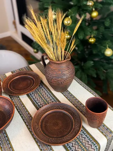 Лляна скатертина різдвяна з українським орнаментом "Рандеву" - 150х100 см - фото 2