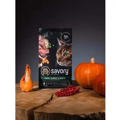 Сухой корм Savory для кошек гурманов со свежей индейкой и уткой 400 г - фото 7