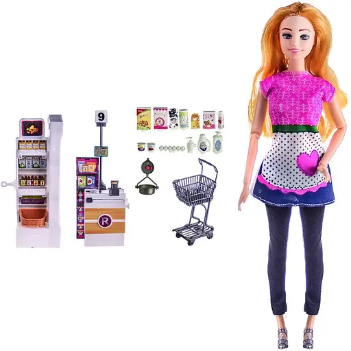 Кукла для девочек Bambi KQ113A с тележкой и продуктами Белый - фото 1