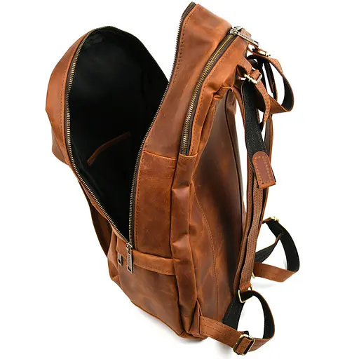 Мужской кожаный городской рюкзак рыжий крейзи хорс TARWA 47х28х18 см sum0028446 - фото 8