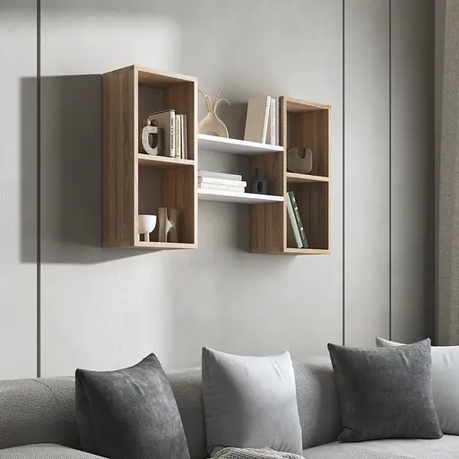 Навесная полка Vays M-11 Дуб Сонома-Белый с нишами для книг и декора ЛДСП 100x18x60 см для гостиной спальни кабинета