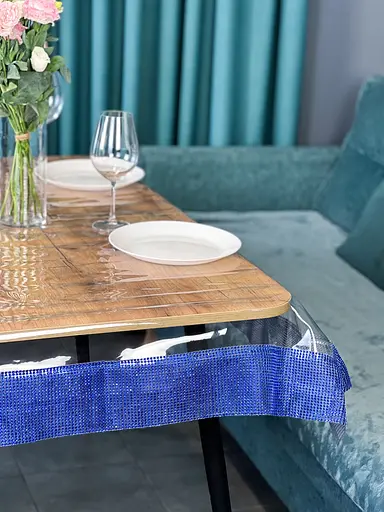 Скатертина силіконова з синьою стразовою стрічкою 360х180 см - фото 5