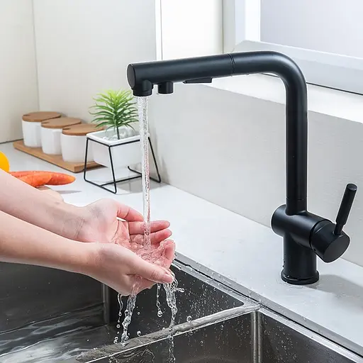 Cмеситель для кухни с выдвижным изливом черный Nett FBL-34 Черный - фото 3