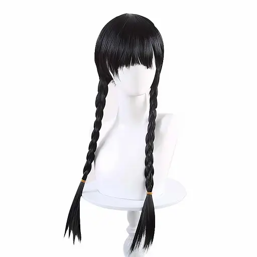 Перука для косплею чубчик і косички в стилі 'Венсдей Аддамс' 65 см Брюнет - фото 3