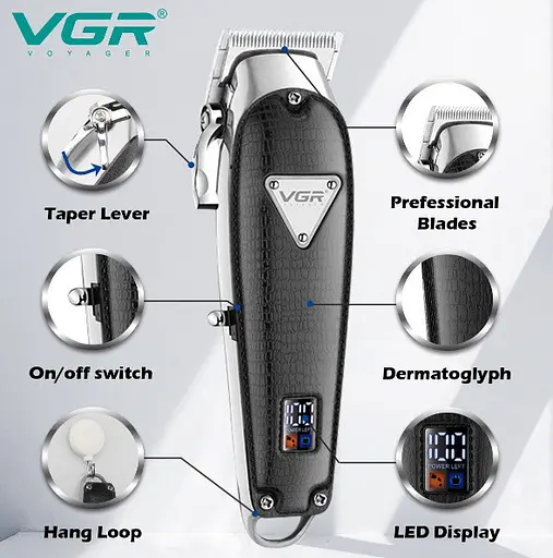 Професійна акумуляторна машинка VGR V-676 для стрижки волосся триммер 8 насадок Чорний - фото 9