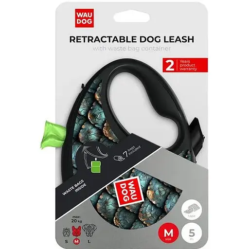 Поводок-рулетка для собак Waudog R-leash с контейнером для пакетов, рисунок "Луска", светоотражающая лента, M - фото 6