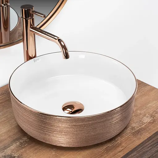 Умивальник Rea Sami rose brushed gold white накладний REA-U3303, Золотий - фото 2