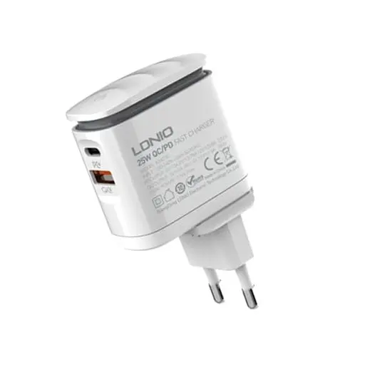 Зарядний пристрій Ldnio A2423C USB/ Type-C QC PD 25W нічник білий + кабель Type-C to Lightning - фото 1