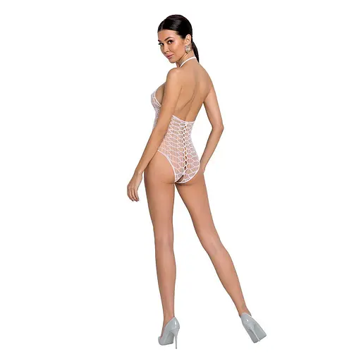 Бодистокинг в крупную сетку Passion BS087 white открытая спина халтер с доступом One size - фото 4