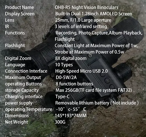 Цифровой бинокль ночного видения с креплением на голову Ziyouhu OHB-R5 1080P (до 600м) с ИК-видеокамерой HD - фото 10