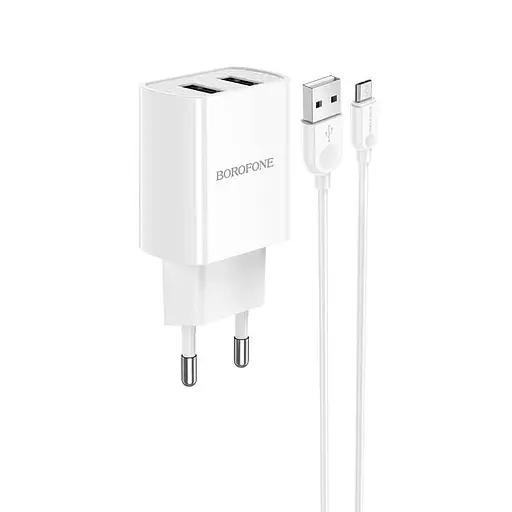 Зарядний набір блок із кабелем Borofone Powerway dual port charger set BA53A Micro USB білий - фото 2