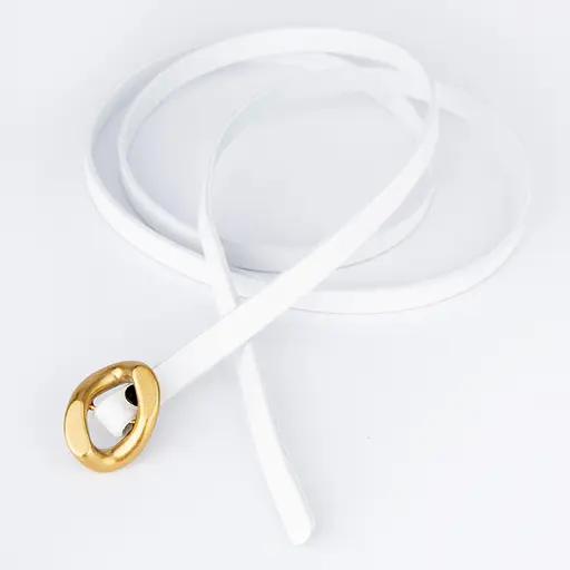 Ремень женский кожаный узкий белый HC-1001 (125 см) под платье - фото 3