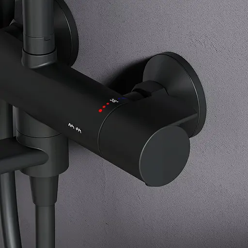 Душова система з термостатом Am.Pm X-Joy верхній душ 220 мм black F0785A522, Чорний матовий - фото 5