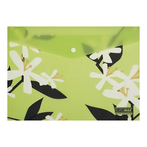 Папка-конверт А4 на кнопці PLUMERIA ARABESKI салатова BM.3943-15 BUROMAX матовий напівпрозорий пластик (4823126816289) - фото 1
