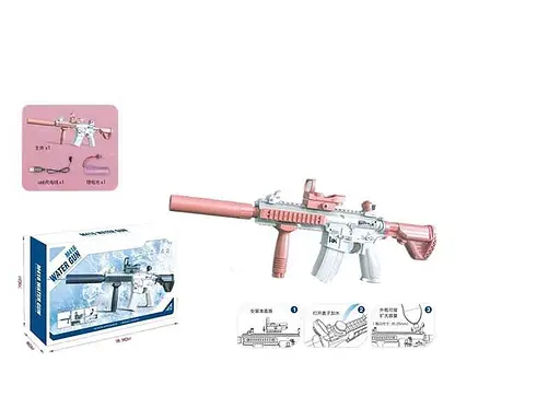 Водяной автомат 518-6, прицел, глушитель, дополнительная ручка, аккум. 3.7V, USB-кабель, в коробке (6946616012737) Рожевий - фото 2