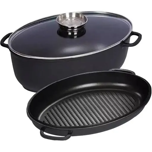 Гусятниця зі сковородою гриль Zurrichberg ZB/2116 з литого алюмінію з мармуровим покриттям Чорний - фото 1