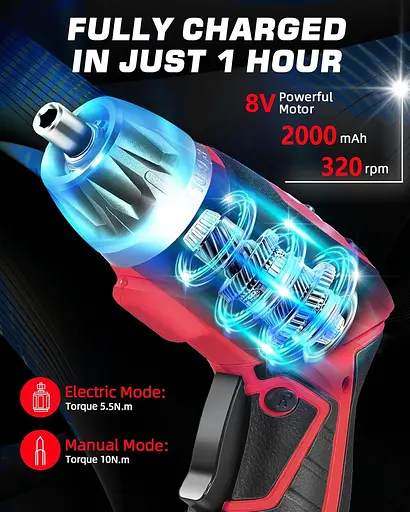 Набір акумуляторних електричних викруток DuroFort 8 V, набір викруток із крутним моментом 10+1 з акумулятором і поворотною ручкою - фото 2