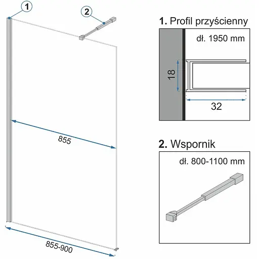 Душова стінка Rea Aero ombre 90 black REA-K2459, графіт, чорний матовий - фото 7