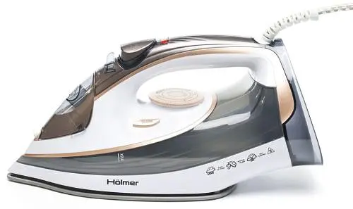 Утюг Holmer HIC-2638, White, 2600 Вт, керамика, паровой удар 130 г/мин, постоянная подача пара 40 г/мин, вертикальное отпаривание, очистка от накипи - фото 2