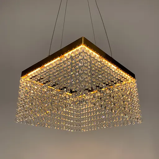 Невероятная хрустальная квадратная люстра с золотой обводкой h35 Line.F Диаметр 40см - фото 4