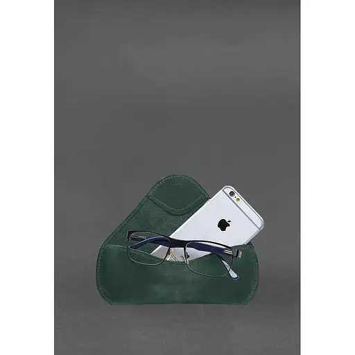 Кожаный чехол для очков BlankNote Crazy Horse с клапаном на резинке Зеленый  - фото 9