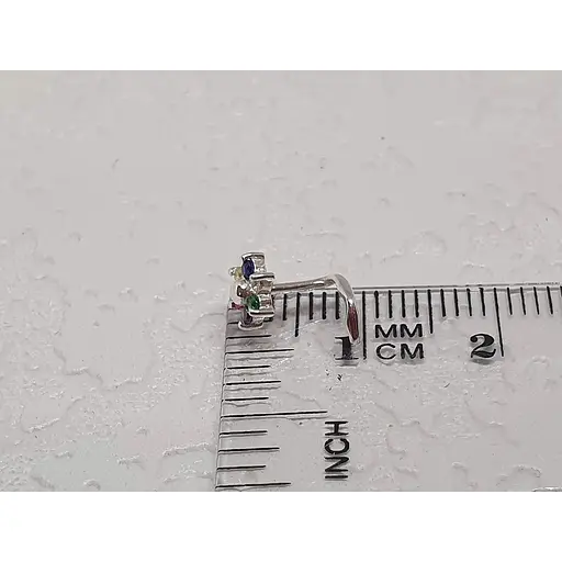 Серебряная серьга-пирсинг в нос Цветок.  1040.2С Разноцветный - фото 5