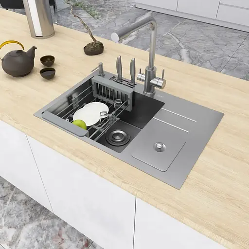 Кухонная мойка Nett NSM-7047 из нержавеющей стали со встроенной помойкой - фото 3